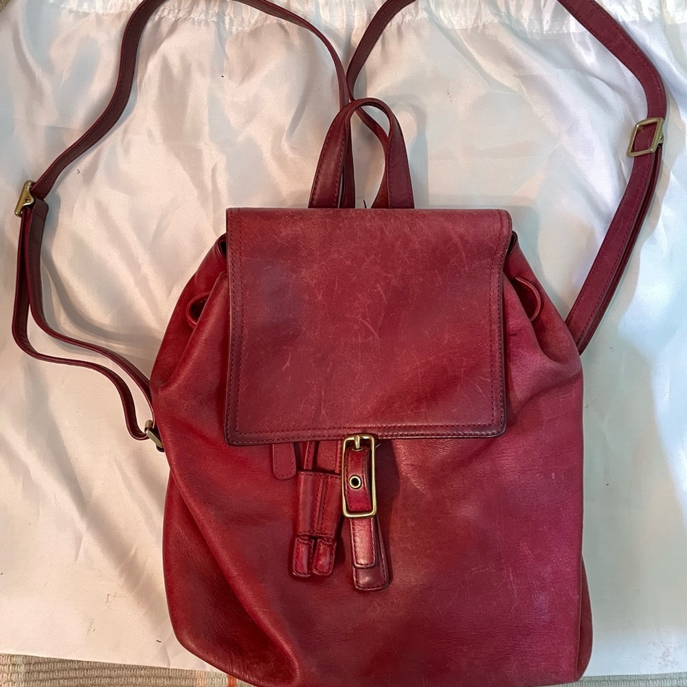 Coach red leather backpack
